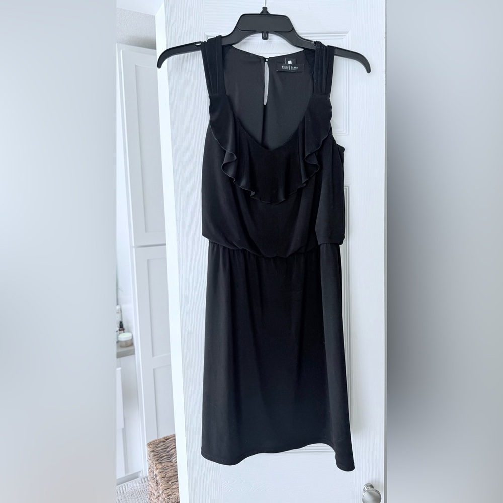 White House Black Market Black Midi Dress with Ruffle Detail